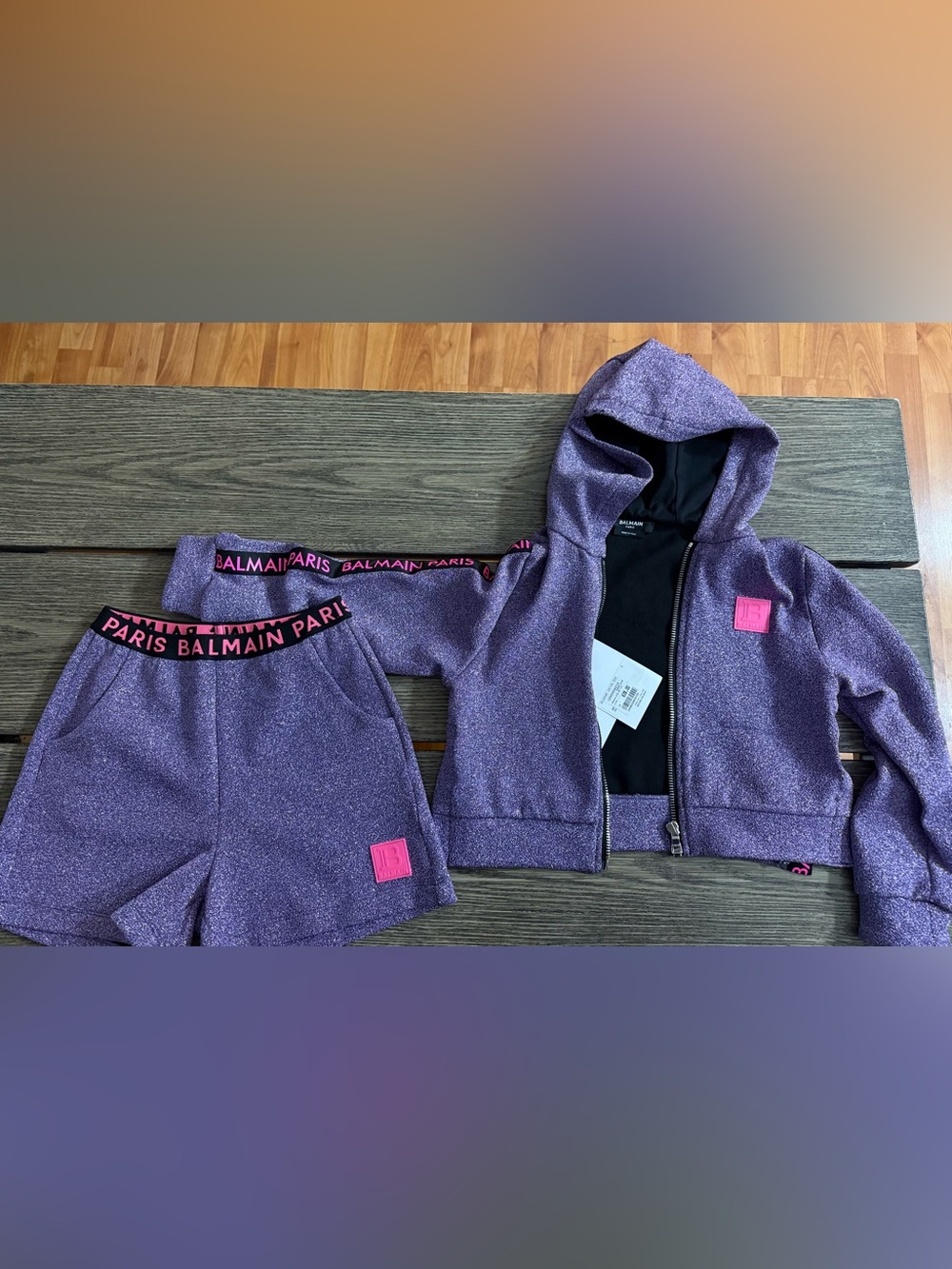 Balmain Black & Purple Sparkle Hoodie Set